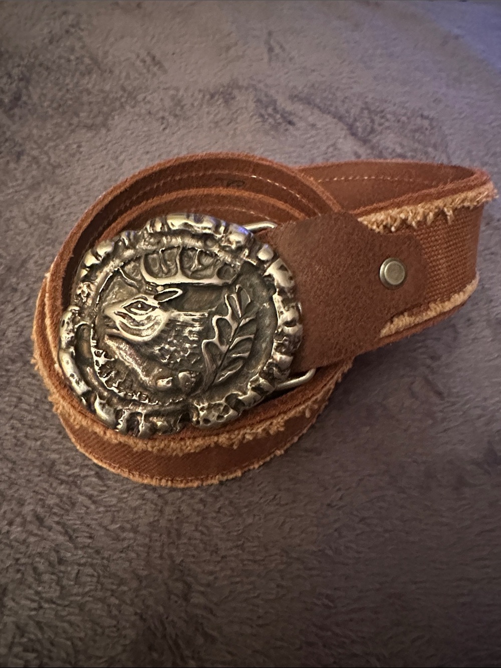 Gattinoni Brown Suede Canvas Men’s Belt with Antique Silver Buckle